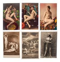 [EARLY PHOTOGRAPHY]. A group of 59 real photo postcards, featuring artfully posed images of women, famous subjects, and genre scenes celebrating romance and the holiday season.