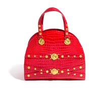 A Gianni Versace Red Croc Embossed Oversized Medusa Bag, 15.5" x 13" x 6.5"; Handle drop: 5.75"