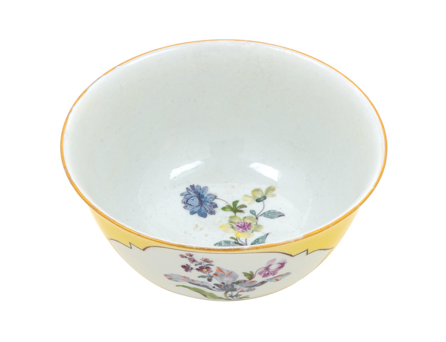 A Meissen Painted and Parcel Gilt Yellow Ground Porcelain Bowl