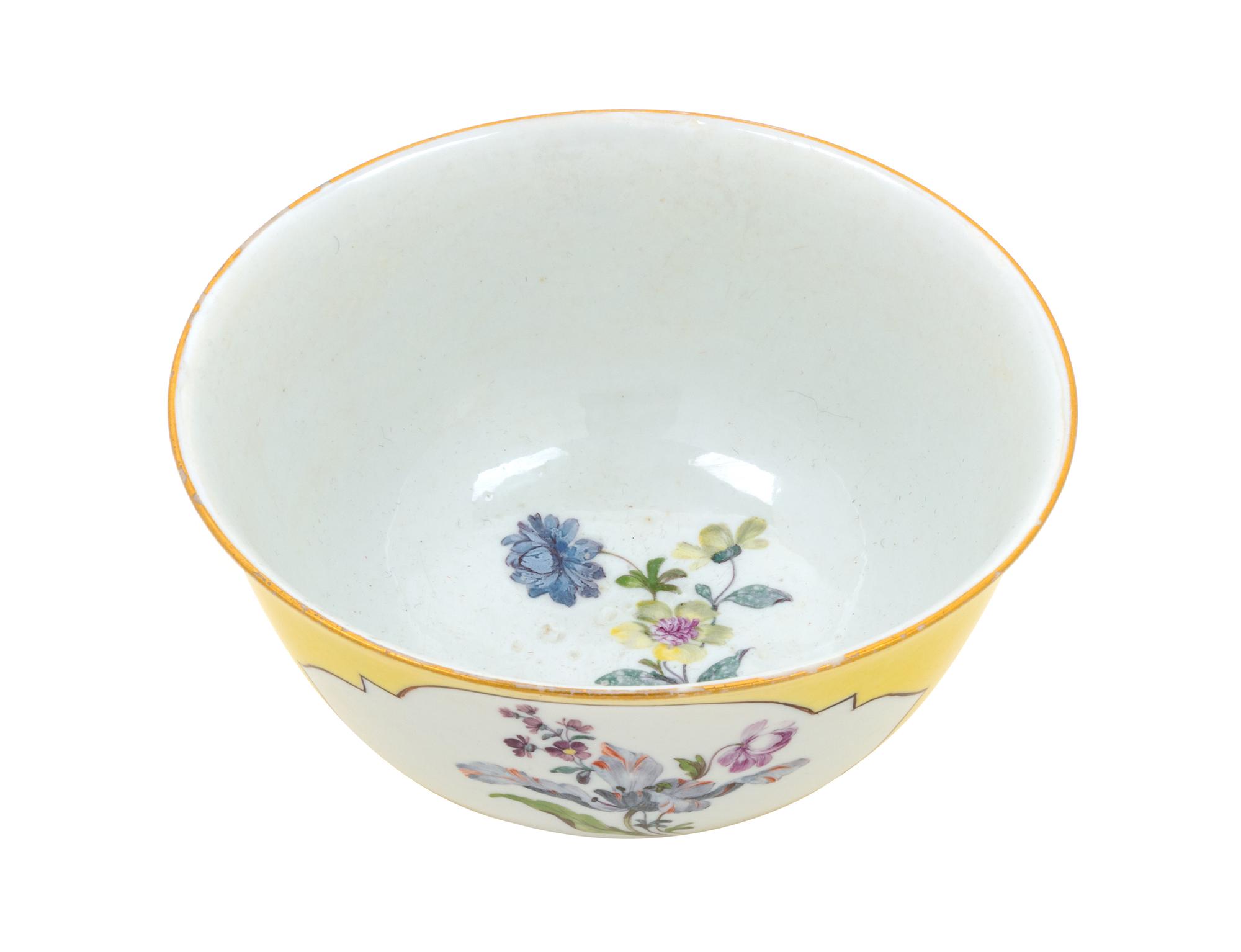 A Meissen Painted and Parcel Gilt Yellow Ground Porcelain Bowl