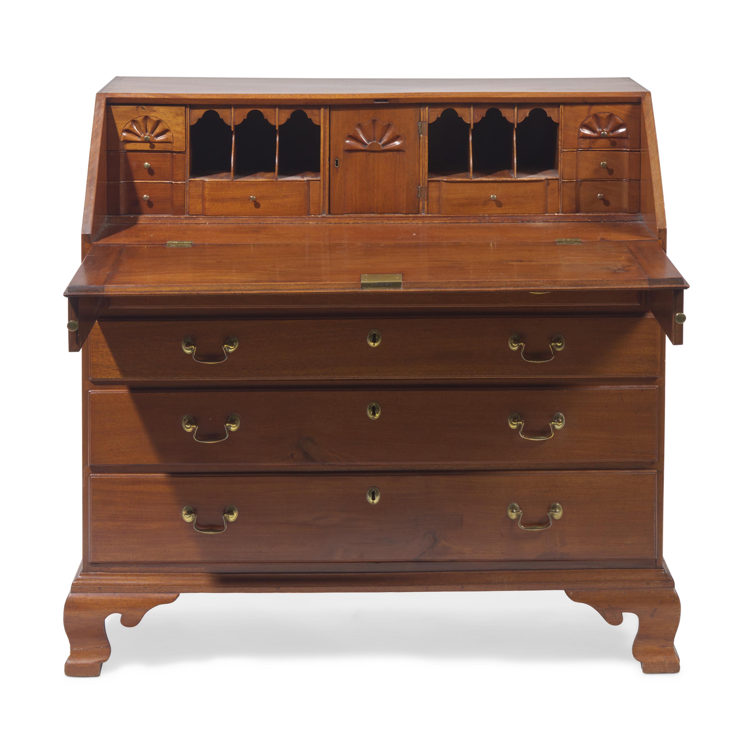 A Chippendale Shell-Carved Mahogany Slant-Front Desk