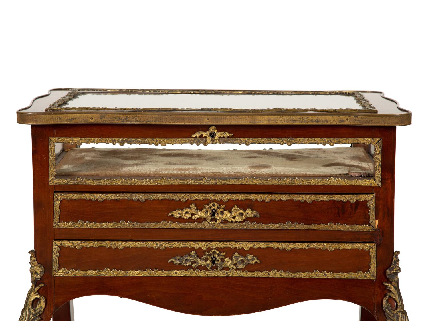 A Louis XV Style Gilt Bronze Mounted Mahogany Vitrine Table