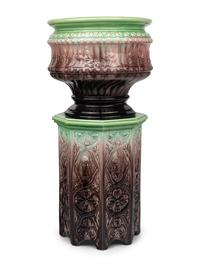 A Continental Majolica Jardinière and Pedestal