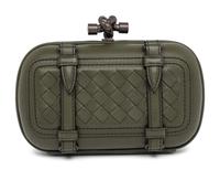BOTTEGA VENETA, OLIVE GREEN BUCKLED KNOT CLUTCH