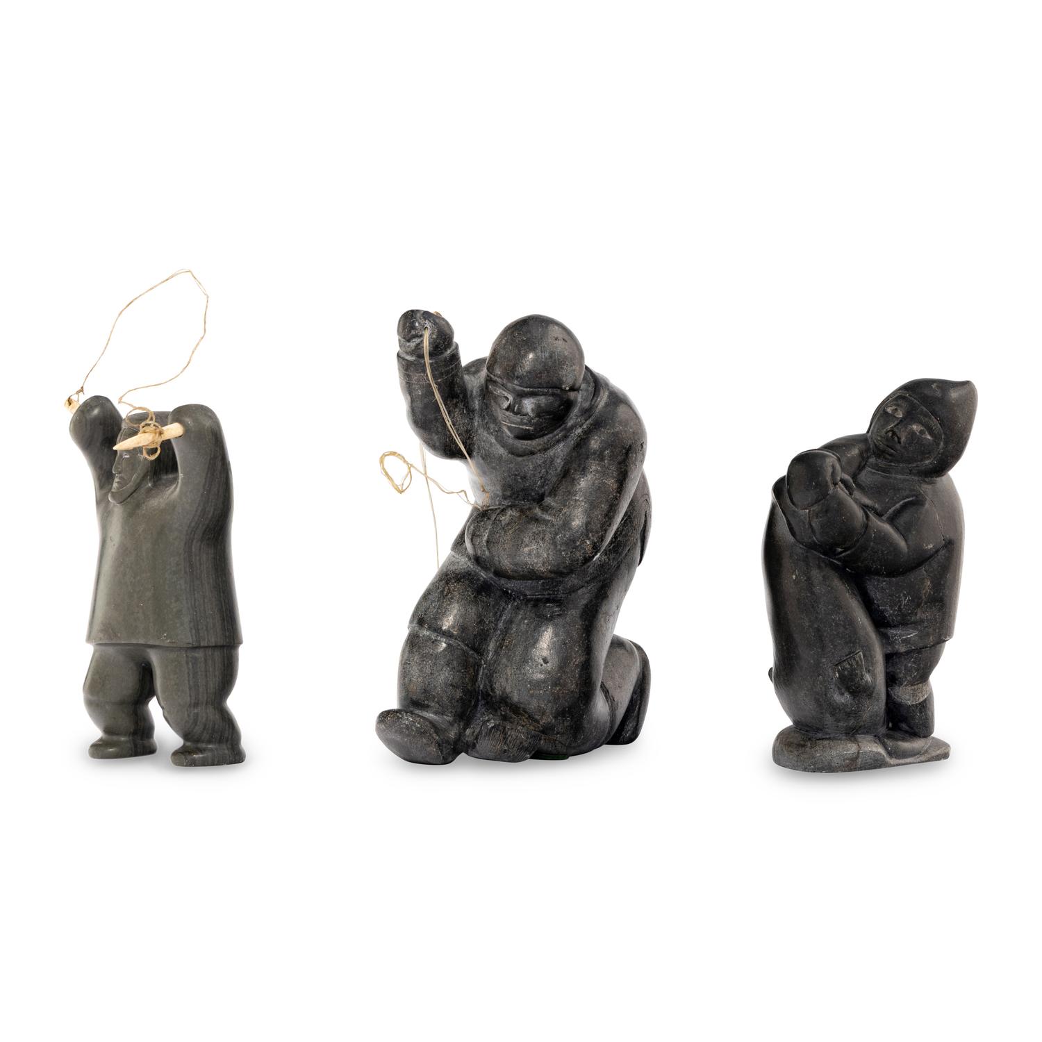 Inuit Carved Soapstone Hunters and Fishermen