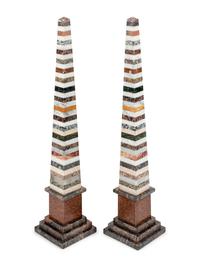 A Pair of Grand Tour Style Specimen Marble Obelisks