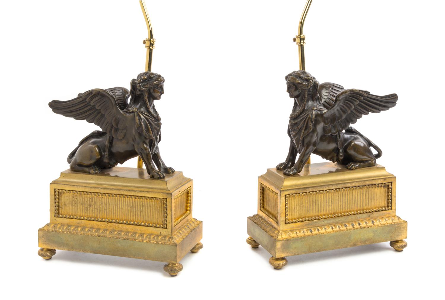 A Pair of Louis XVI Gilt and Patinated Bronze Models of Sphinxes Height 10 3/4 inches. — LATE 18TH CENTURY