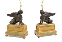 A Pair of Louis XVI Gilt and Patinated Bronze Models of Sphinxes Height 10 3/4 inches. — LATE 18TH CENTURY