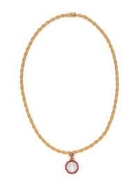 CAT'S EYE MOONSTONE AND PINK SAPPHIRE PENDANT/NECKLACE