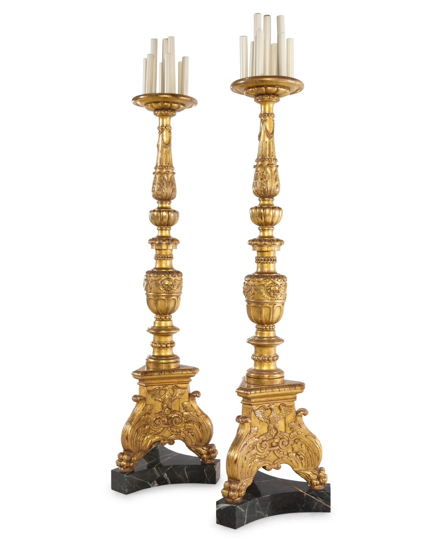 A Pair of Italian Baroque Style Giltwood Torchères
