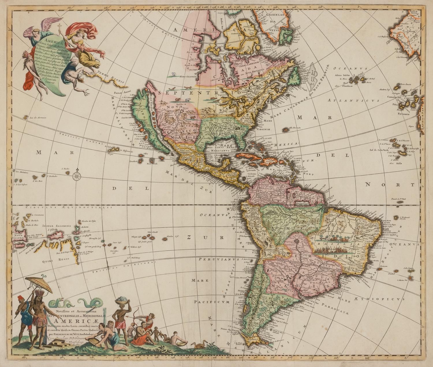 [MAP]. WIT, Frederick de (1629/30-1706). Novissima et Accuratissima Septentrionalis ac Meridionalis Americae Descriptio . Amsterdam, ca 1680.