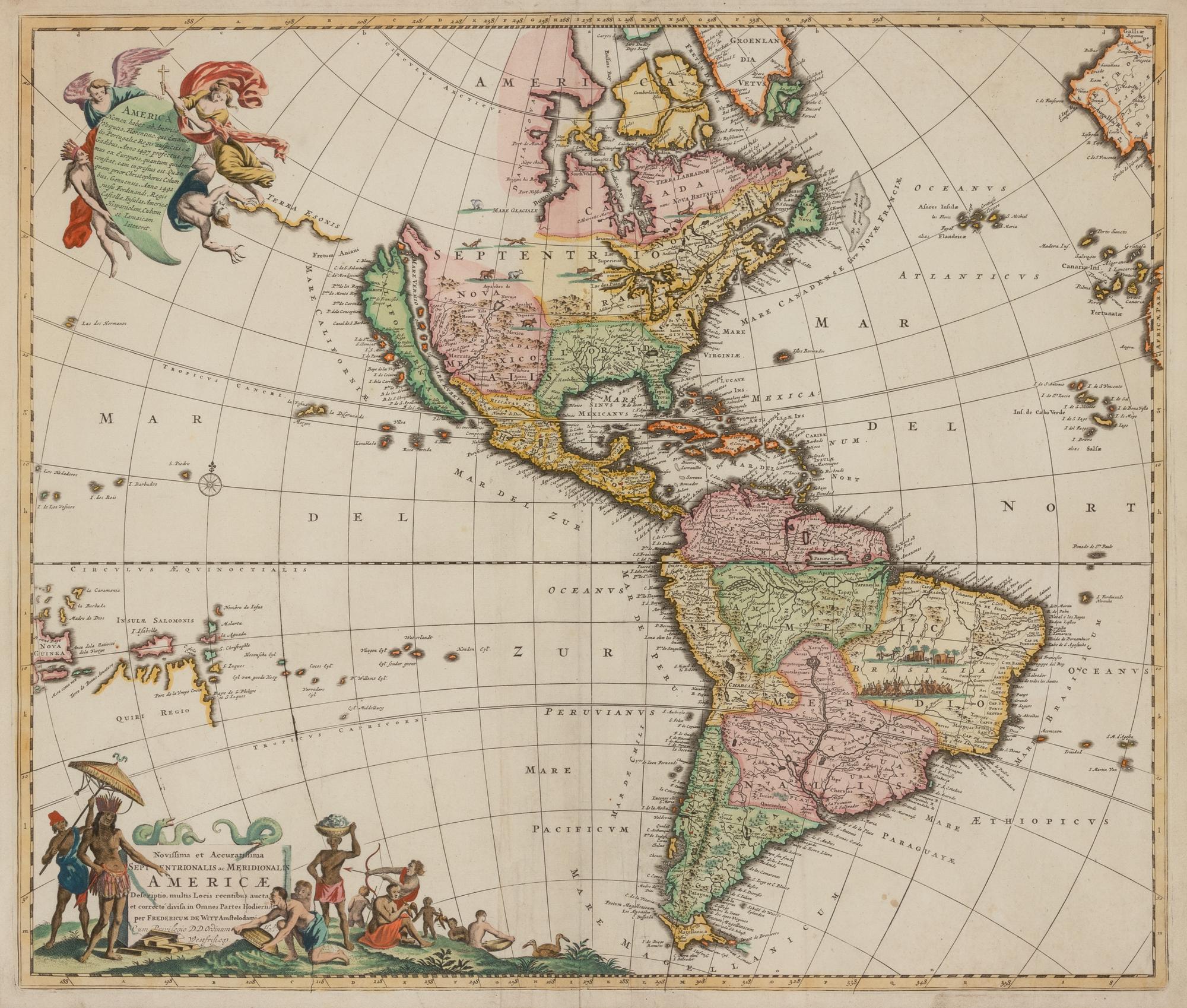 [MAP]. WIT, Frederick de (1629/30-1706). Novissima et Accuratissima Septentrionalis ac Meridionalis Americae Descriptio . Amsterdam, ca 1680.