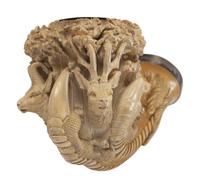 [AMERICANA - PIPES]. 2 ornately carved meerschaum pipes, each featuring animal motifs.