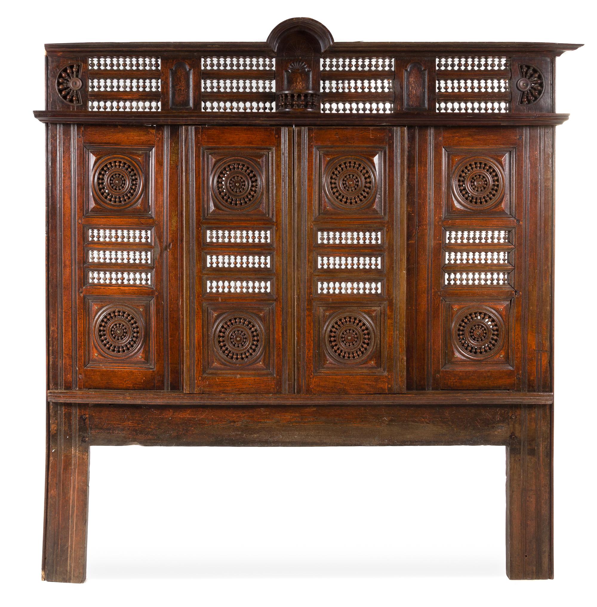 A French Oak Headboard Height 79 3/4 x width 74 inches. — BRITTANY, INCORPORATING 19TH CENTURY ELEMENTS