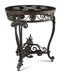 An Italian Micromosaic Inset Wrought Iron Low Table