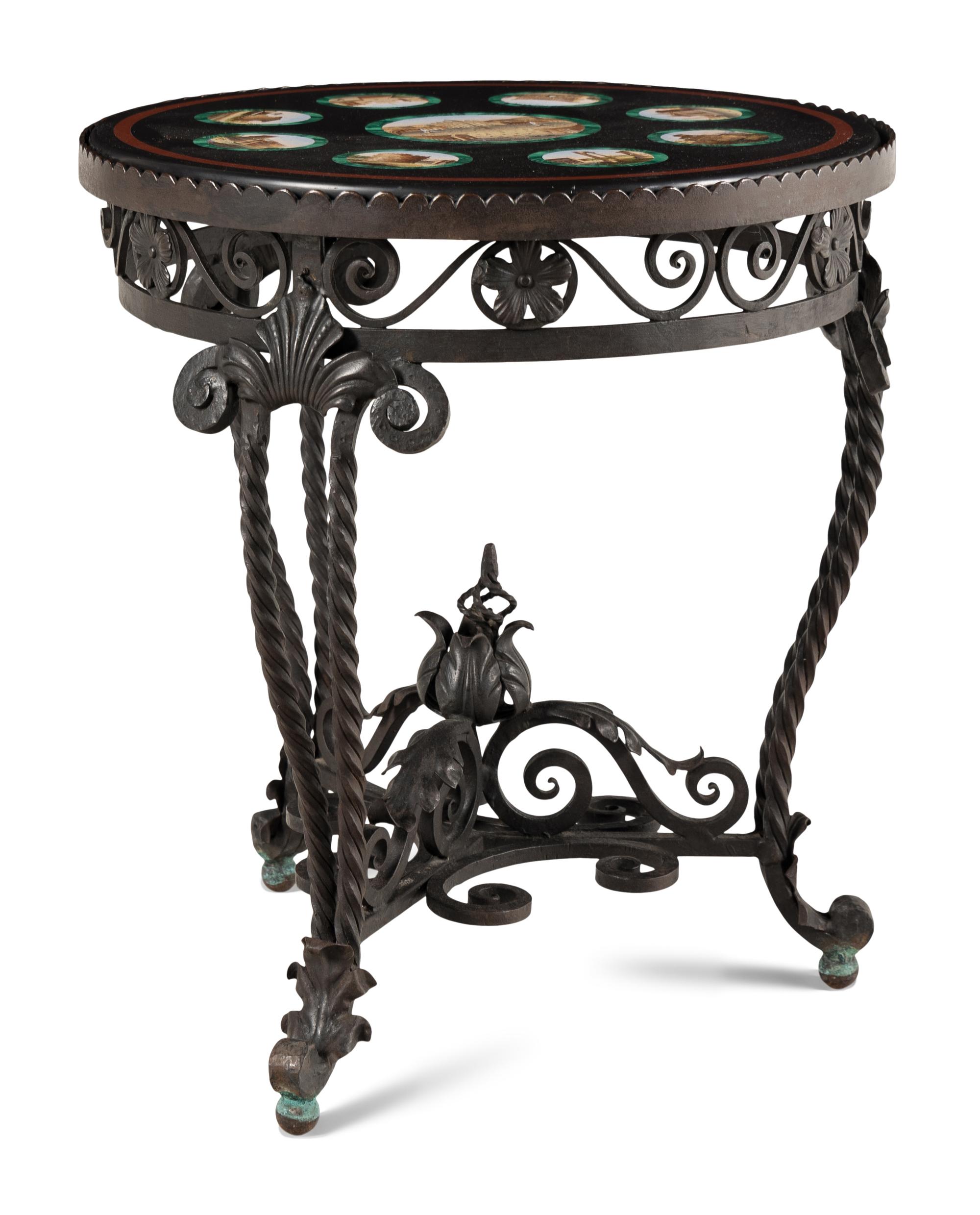An Italian Micromosaic Inset Wrought Iron Low Table