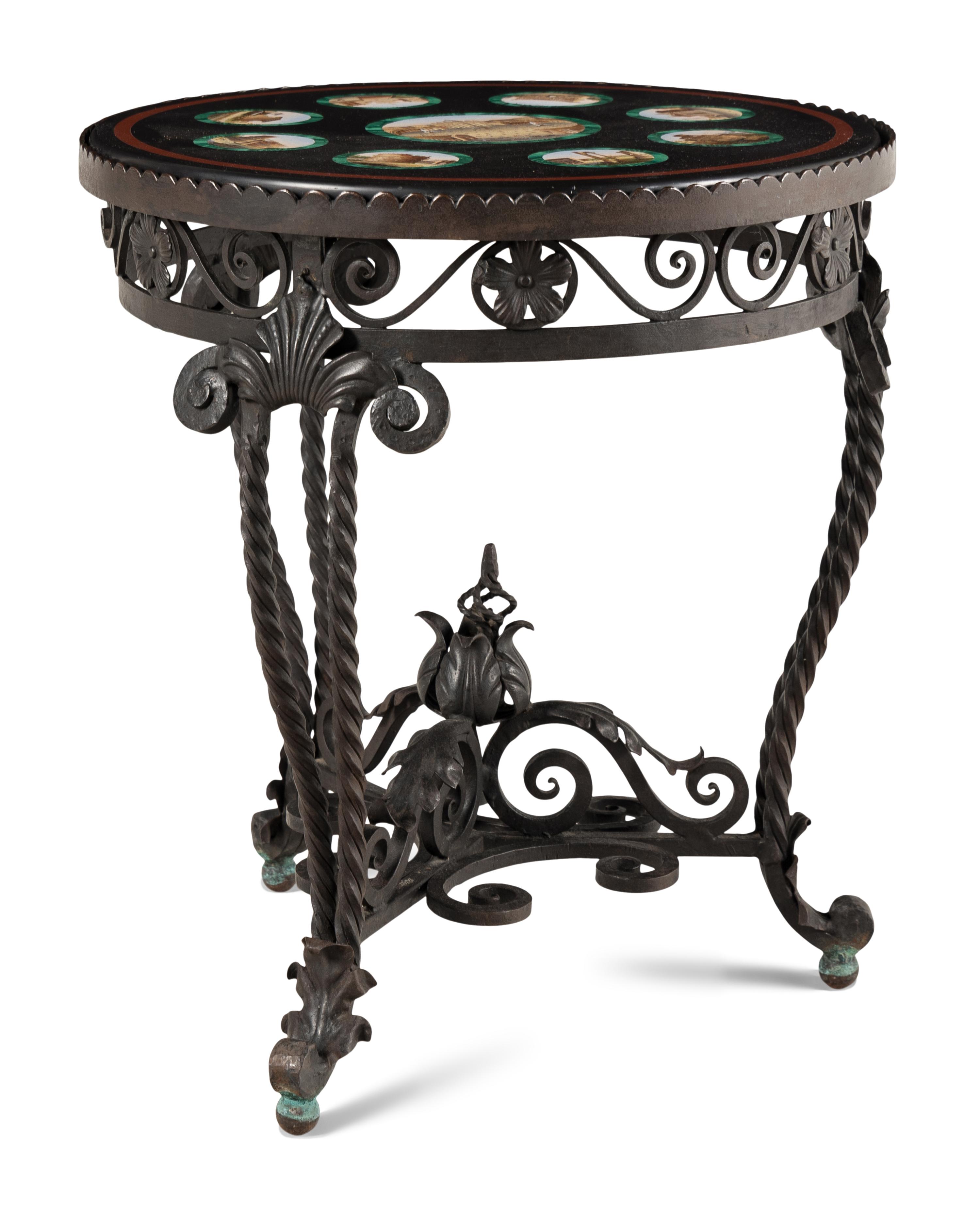 An Italian Micromosaic Inset Wrought Iron Low Table
