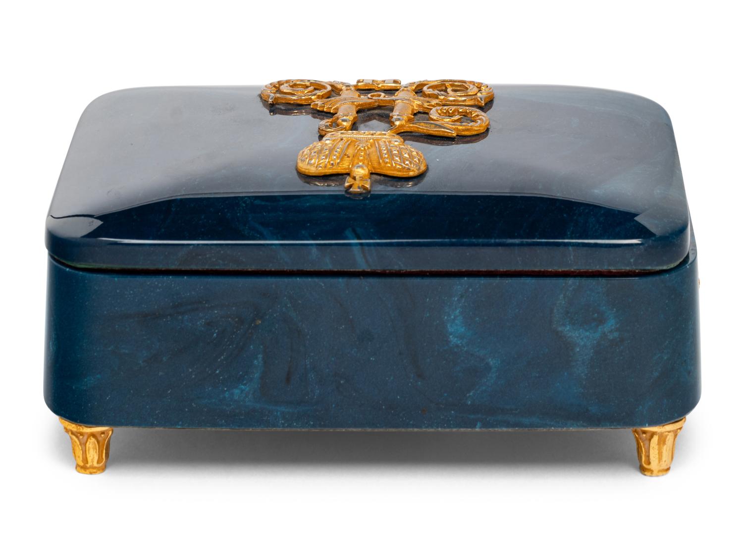 A Russian Gilt Metal Mounted Blue Variegated Hardstone Box and Cover