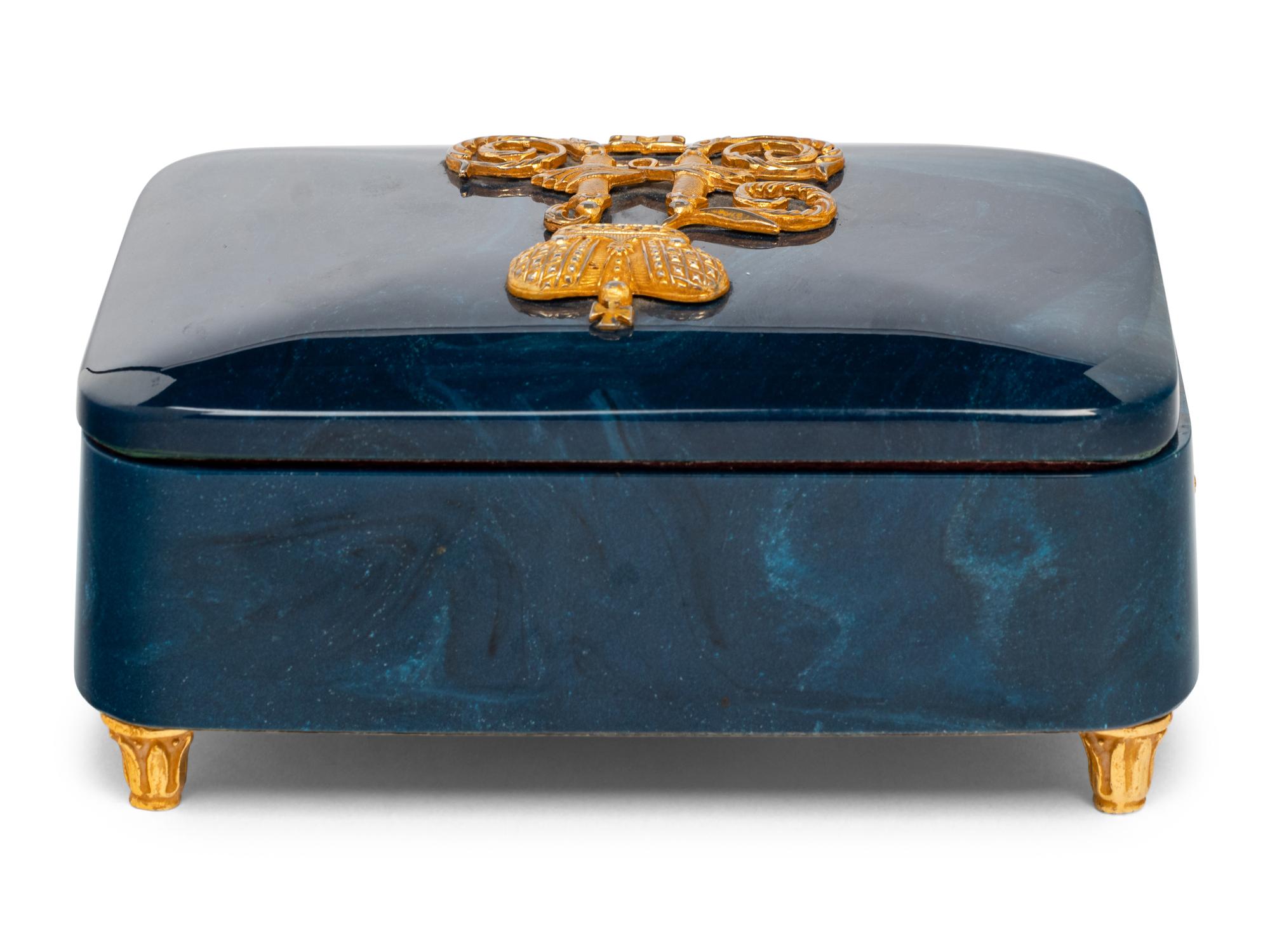 A Russian Gilt Metal Mounted Blue Variegated Hardstone Box and Cover