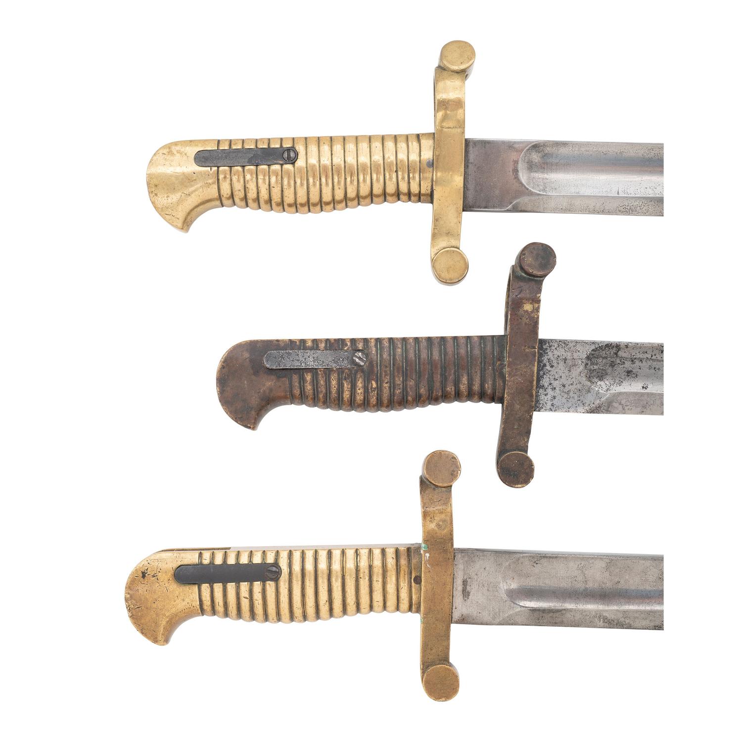 Three US Model 1855 Type Saber Bayonets with Scabbards