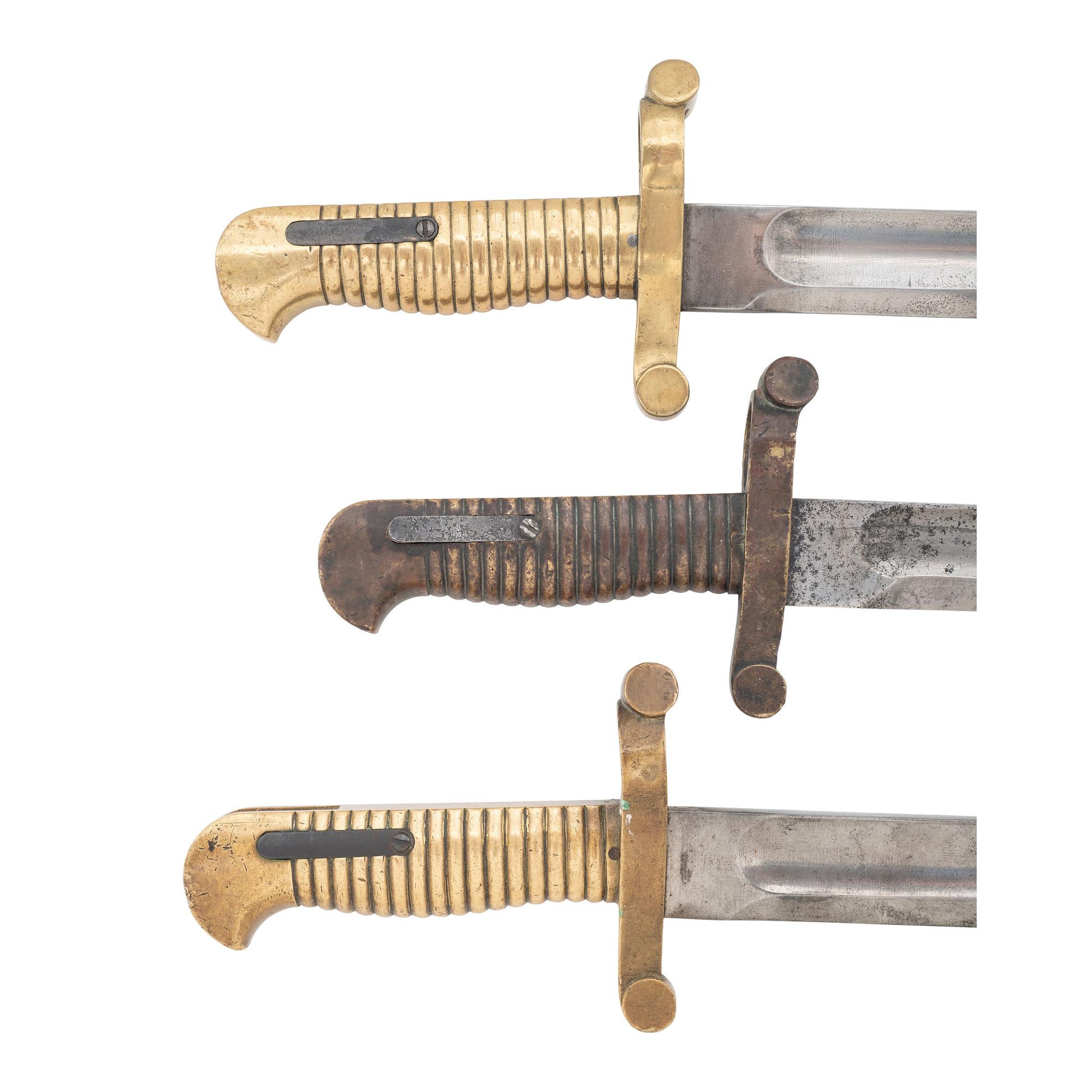 Three US Model 1855 Type Saber Bayonets with Scabbards