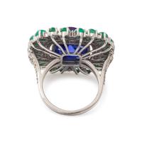 TANZANITE, EMERALD AND DIAMOND RING