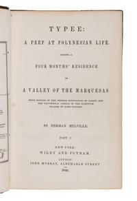 MELVILLE, Herbert (1819-1891). Typee: A Peep at Polynesian Life. During a Four Months' Residence in a Valley of the Marquesas. New York: Wiley & Putnam, 1846.