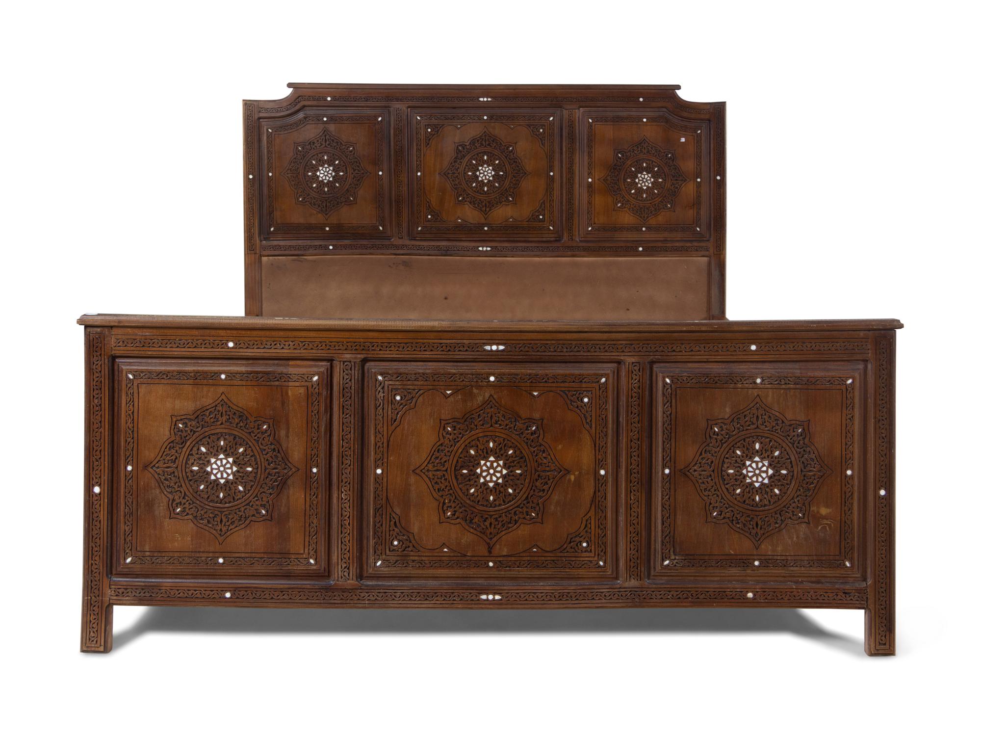 A Syrian Mother-of-Pearl Inlaid Walnut Bed