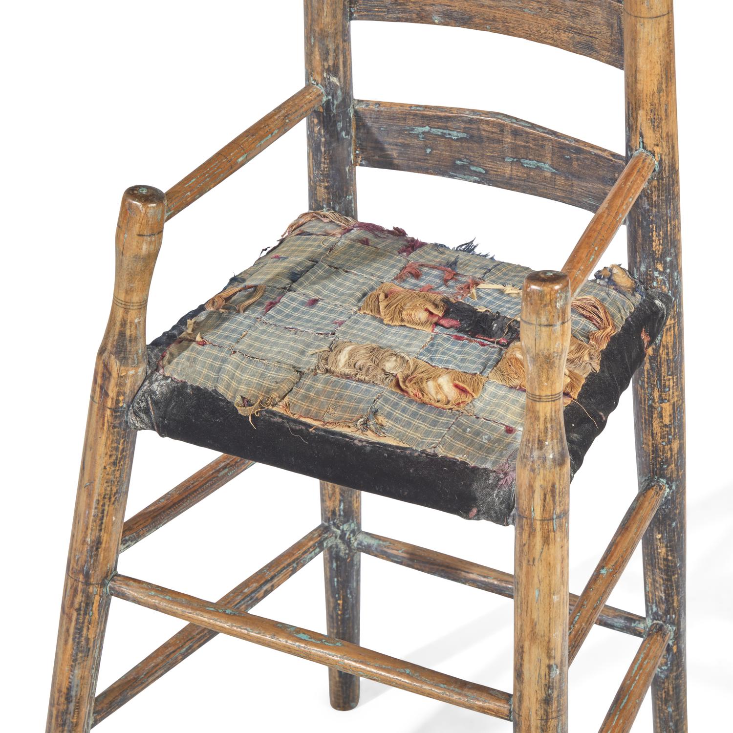 A Turned Hickory and Maple High Chair