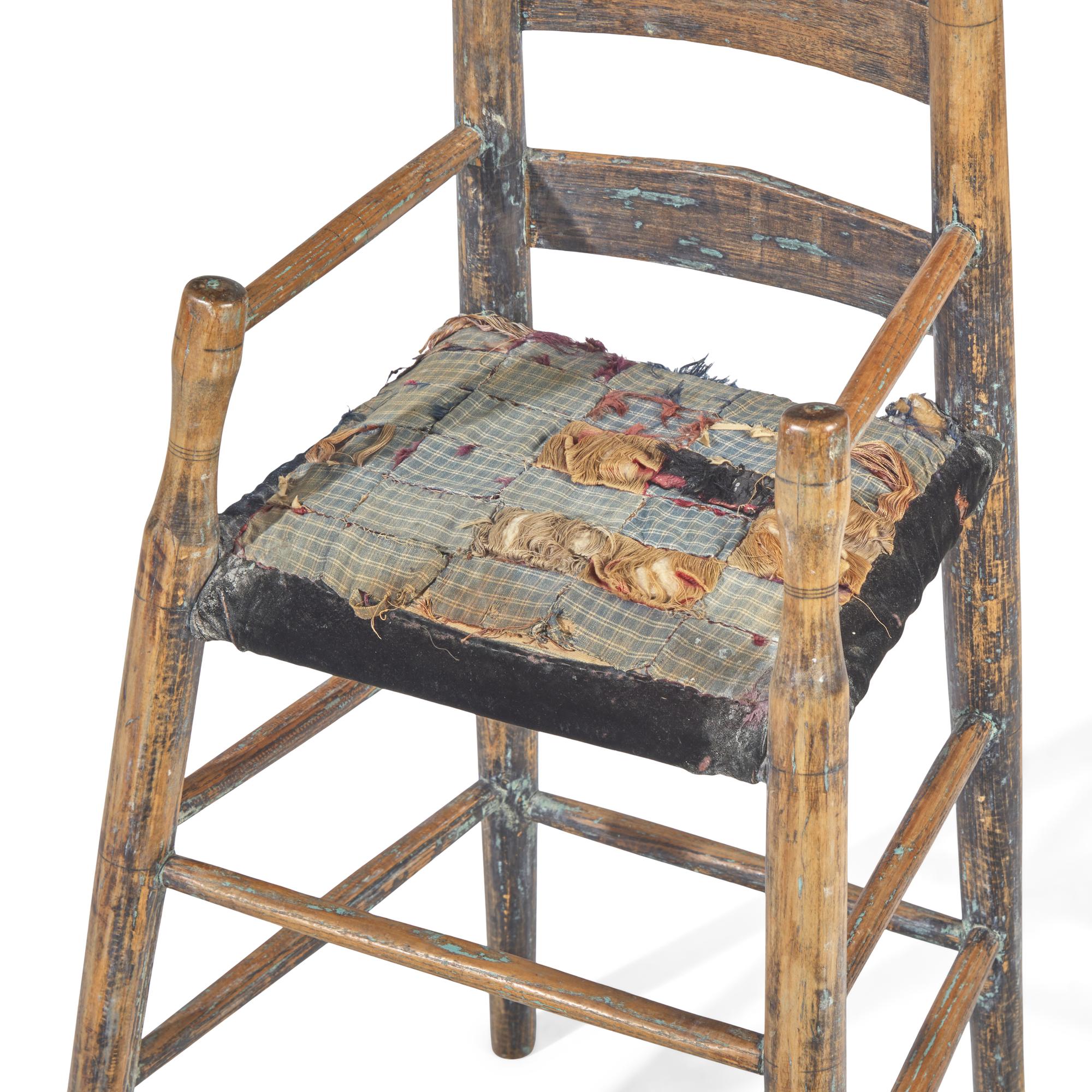 A Turned Hickory and Maple High Chair