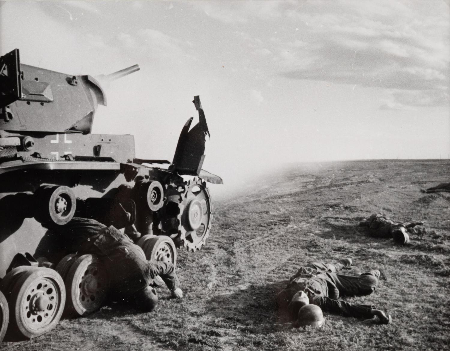 Road of Death, Stalingrad (Tank in left of frame with bodies around it) , 1942