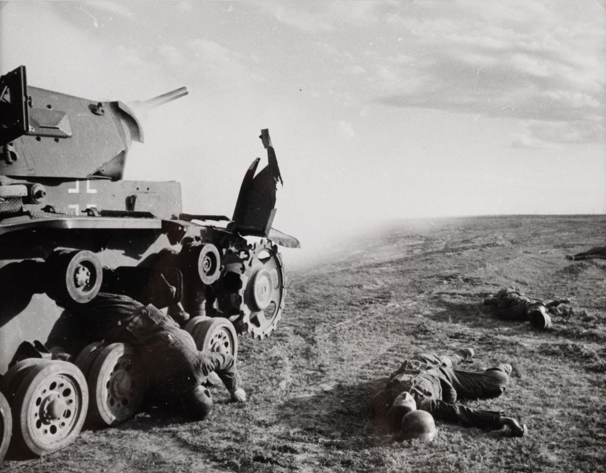 Road of Death, Stalingrad (Tank in left of frame with bodies around it) , 1942