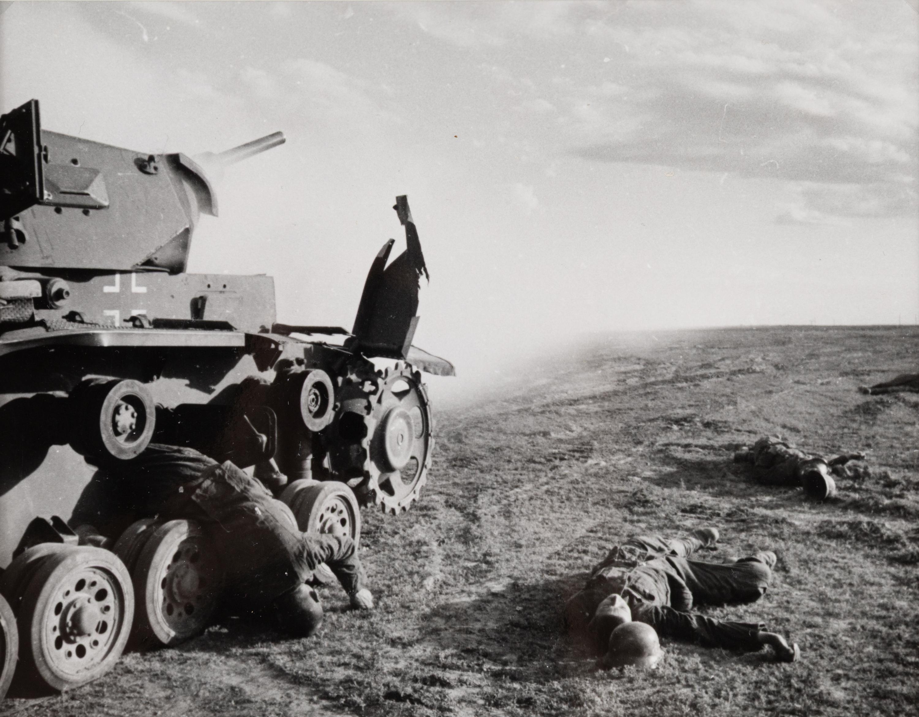 Road of Death, Stalingrad (Tank in left of frame with bodies around it) , 1942