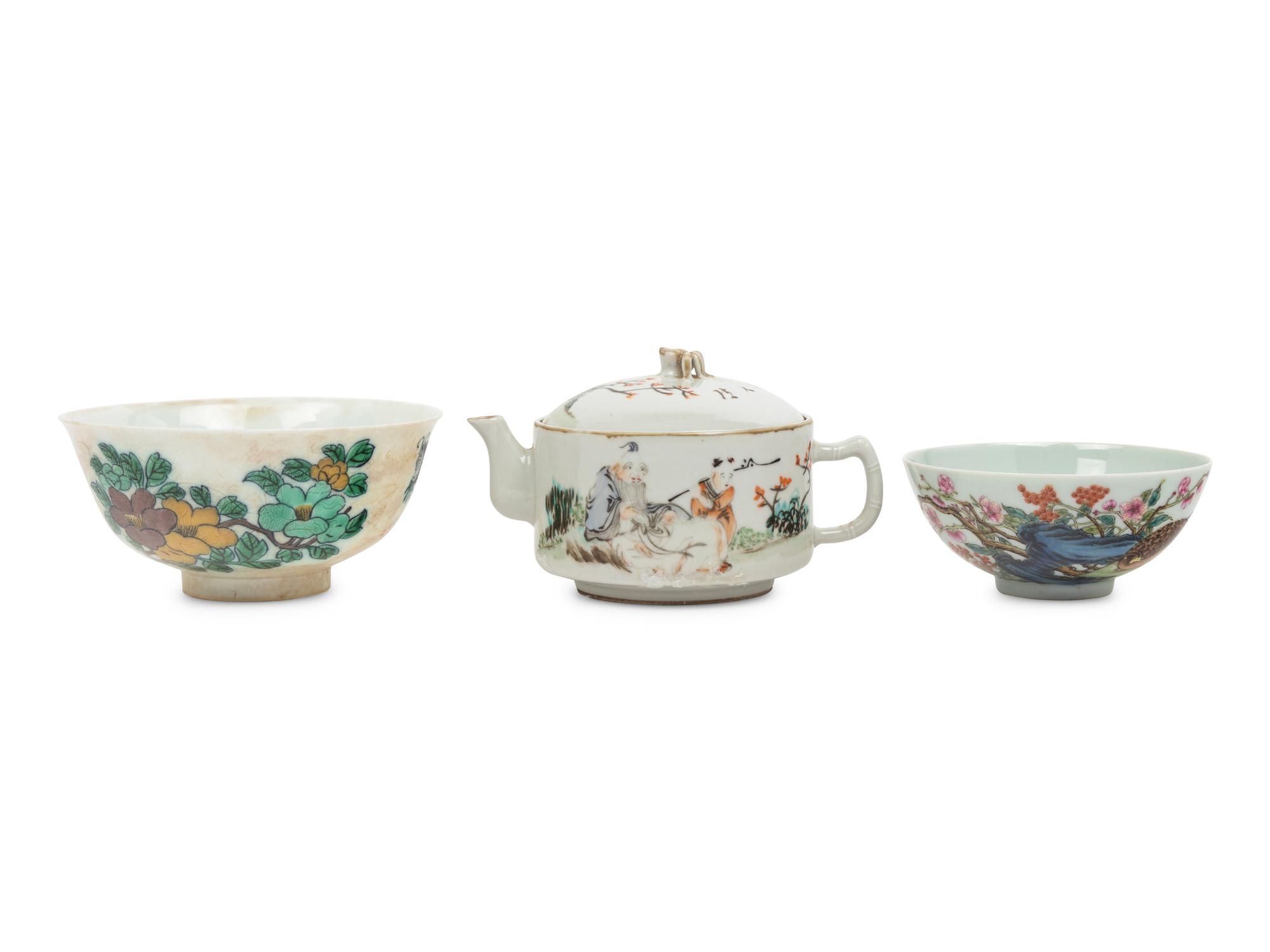 Three Chinese Famille Rose and Famille Verte Porcelain Wares