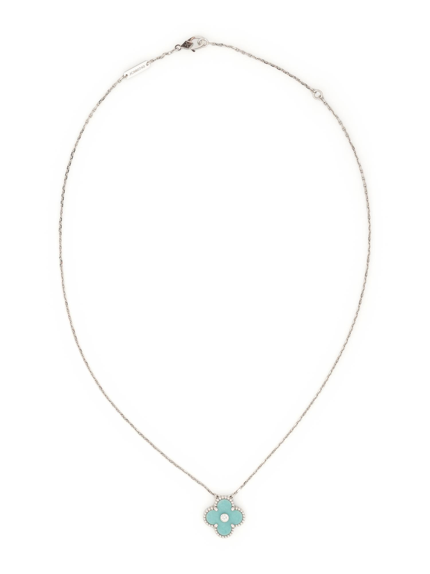 VAN CLEEF & ARPELS, WHITE GOLD, GREEN CELADON SEVRES PORCELAIN AND DIAMOND 'VINTAGE ALHAMBRA' NECKLACE