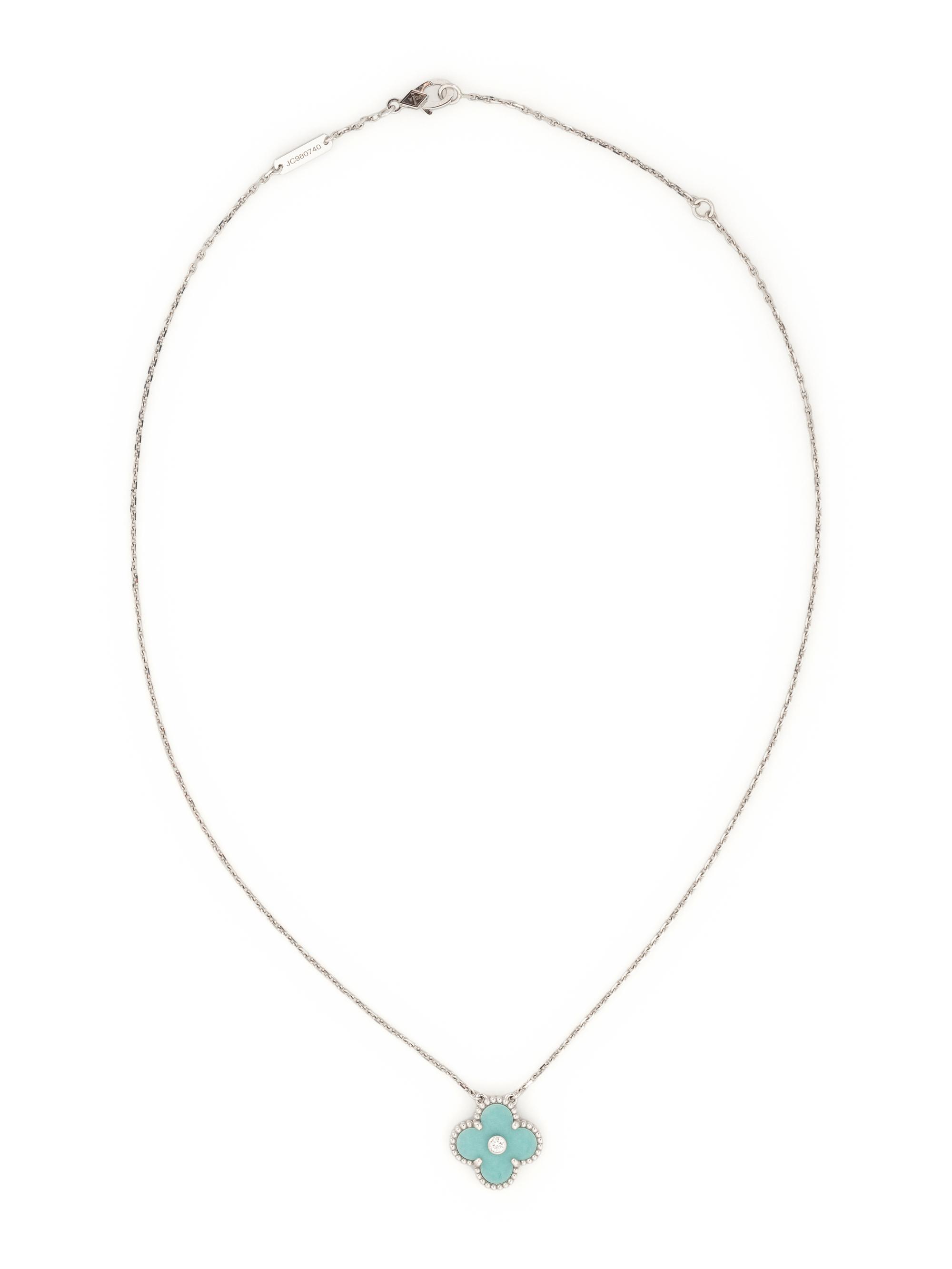 VAN CLEEF & ARPELS, WHITE GOLD, GREEN CELADON SEVRES PORCELAIN AND DIAMOND 'VINTAGE ALHAMBRA' NECKLACE