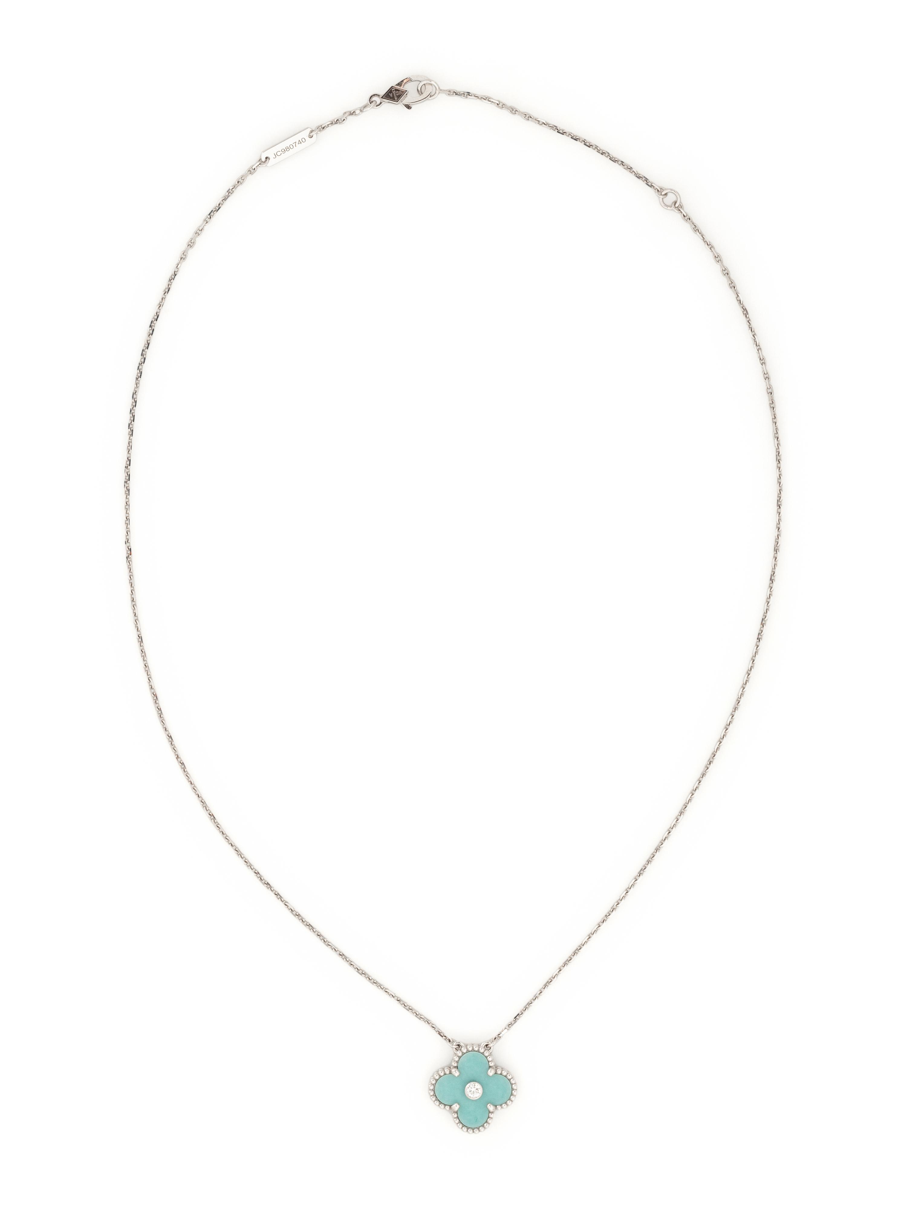 VAN CLEEF & ARPELS, WHITE GOLD, GREEN CELADON SEVRES PORCELAIN AND DIAMOND 'VINTAGE ALHAMBRA' NECKLACE