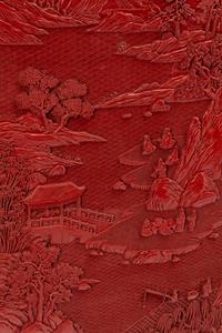 A Pair of Chinese Export Carved Red Lacquer Panels