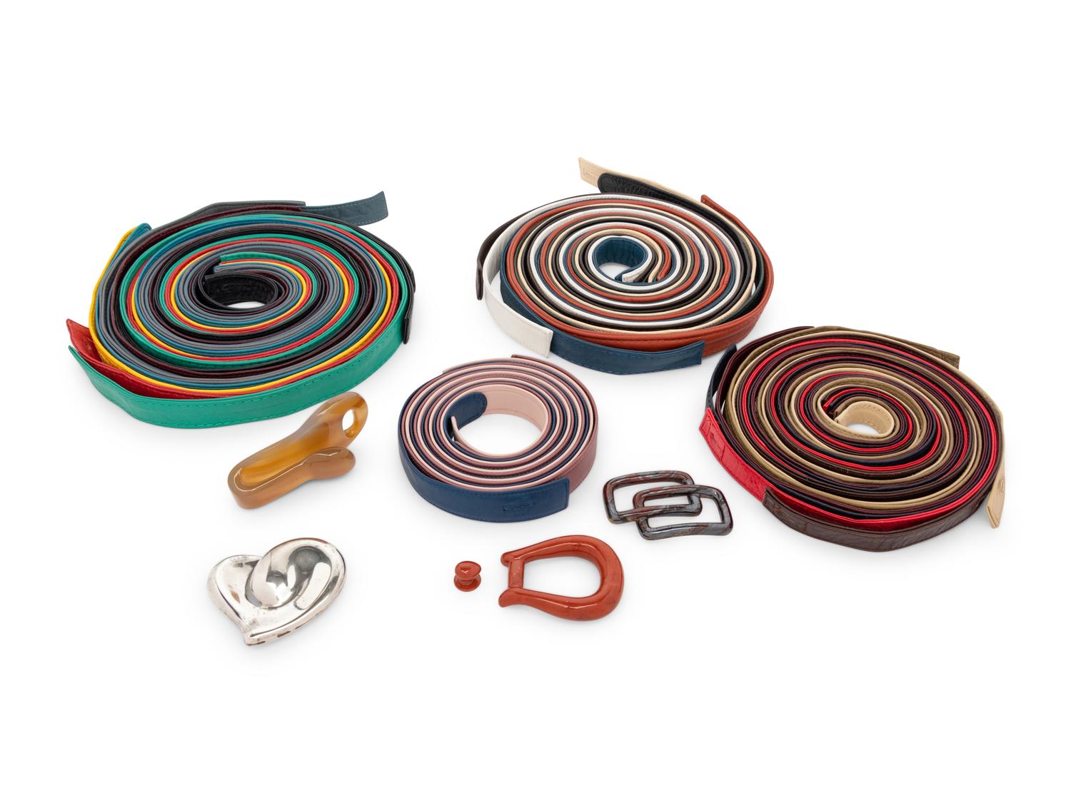 Elsa Peretti: Four Belt Buckles, One 18k Gold Stud, 25 Leather Belts