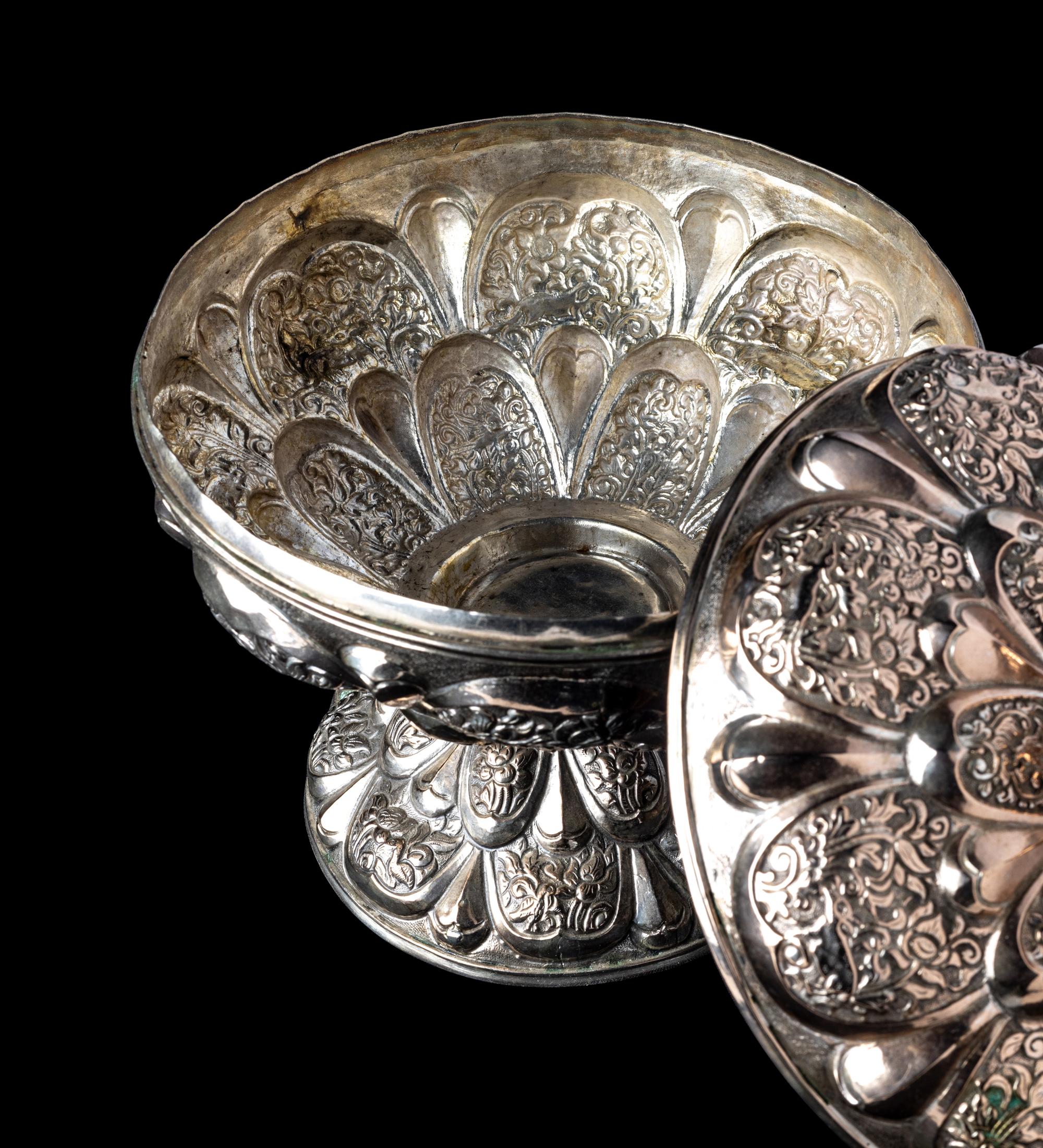 A Southeast Asian Silver Covered Pedestal Bowl