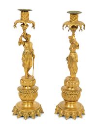 A Pair of Continental Gilt Bronze Candlesticks