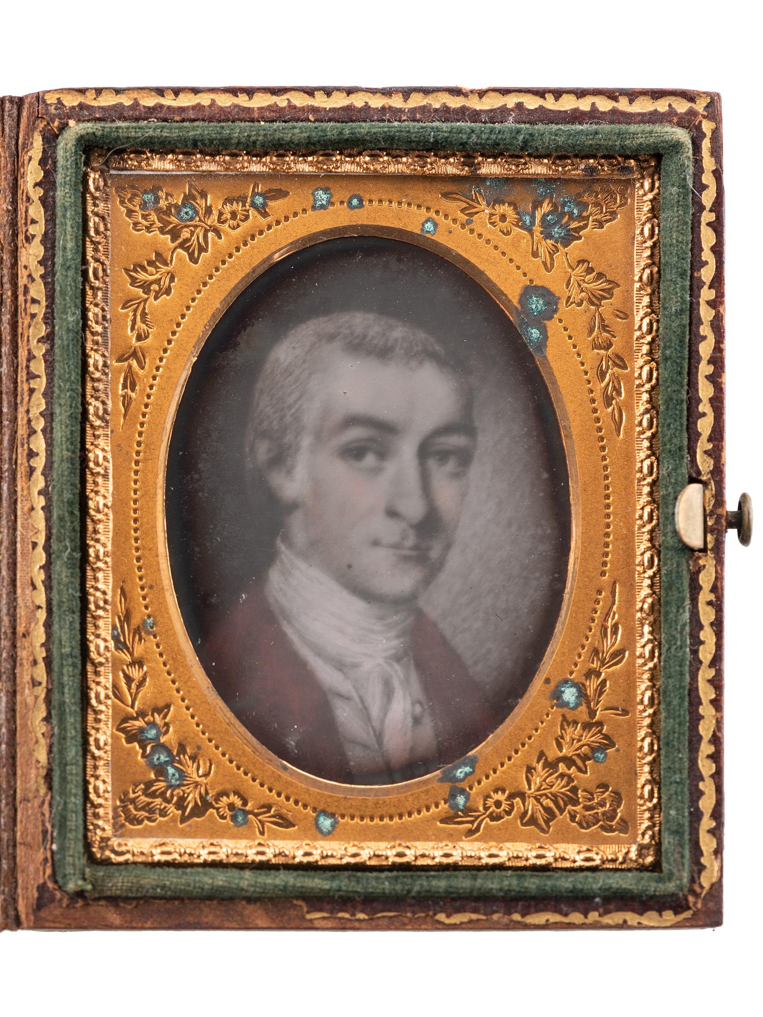 [ABOLITION] -- [EARLY PHOTOGRAPHY]. Ninth plate daguerreotype of painting of John Jay (1745-1829) and sixth plate daguerreotype of his grandson, John Jay II (1817-1894).