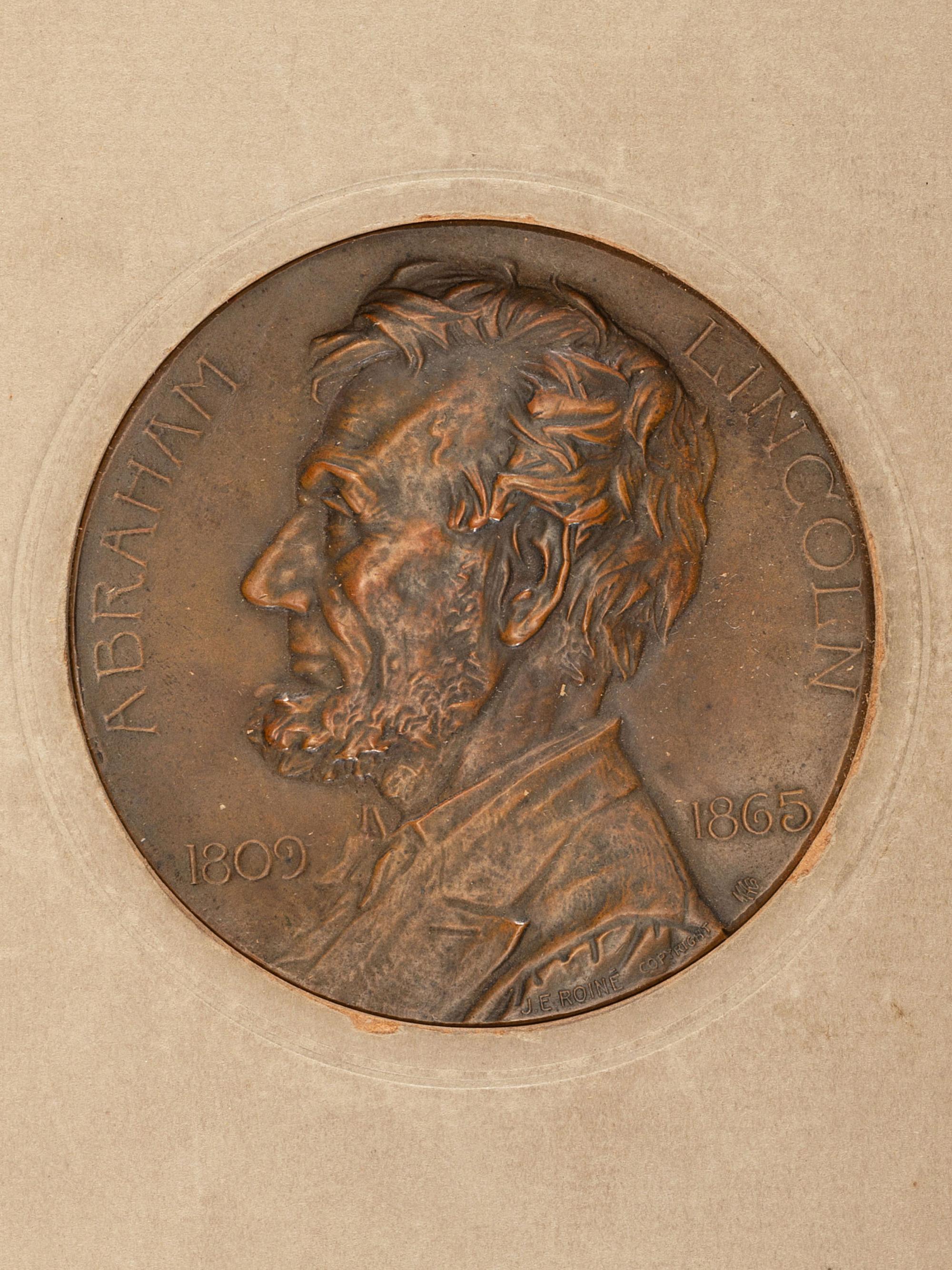 [ABRAHAM LINCOLN]. 1908 Lincoln Centennial Medal with 6 Lincoln-related works, comprising: