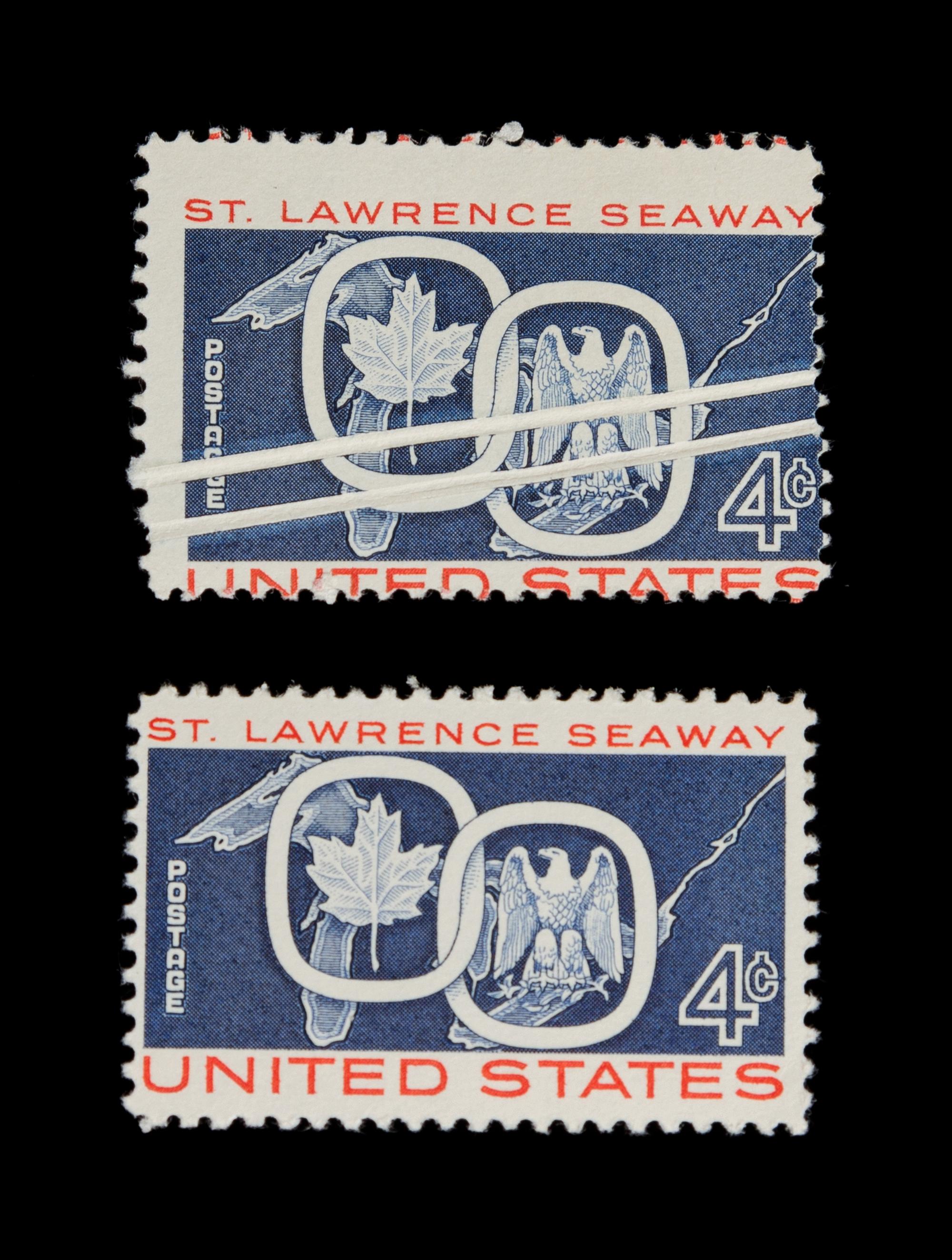 A United States 1954 4-Cent St. Lawrence Seaway 4-Cent Pre-Print Paper Fold Error Stamp