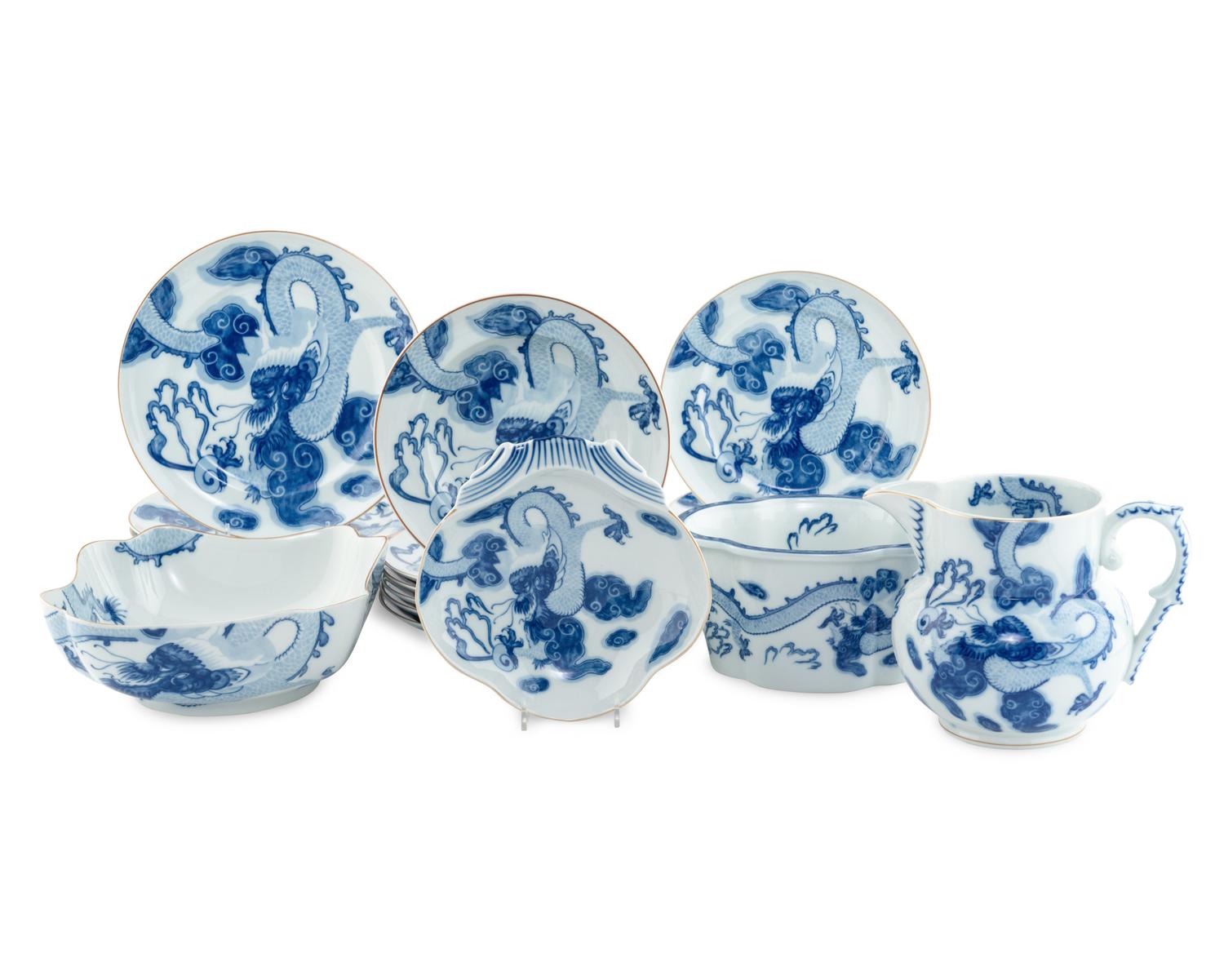 A Mottahedeh for Tiffany and Co. Blue Dragon Porcelain Dinner Service