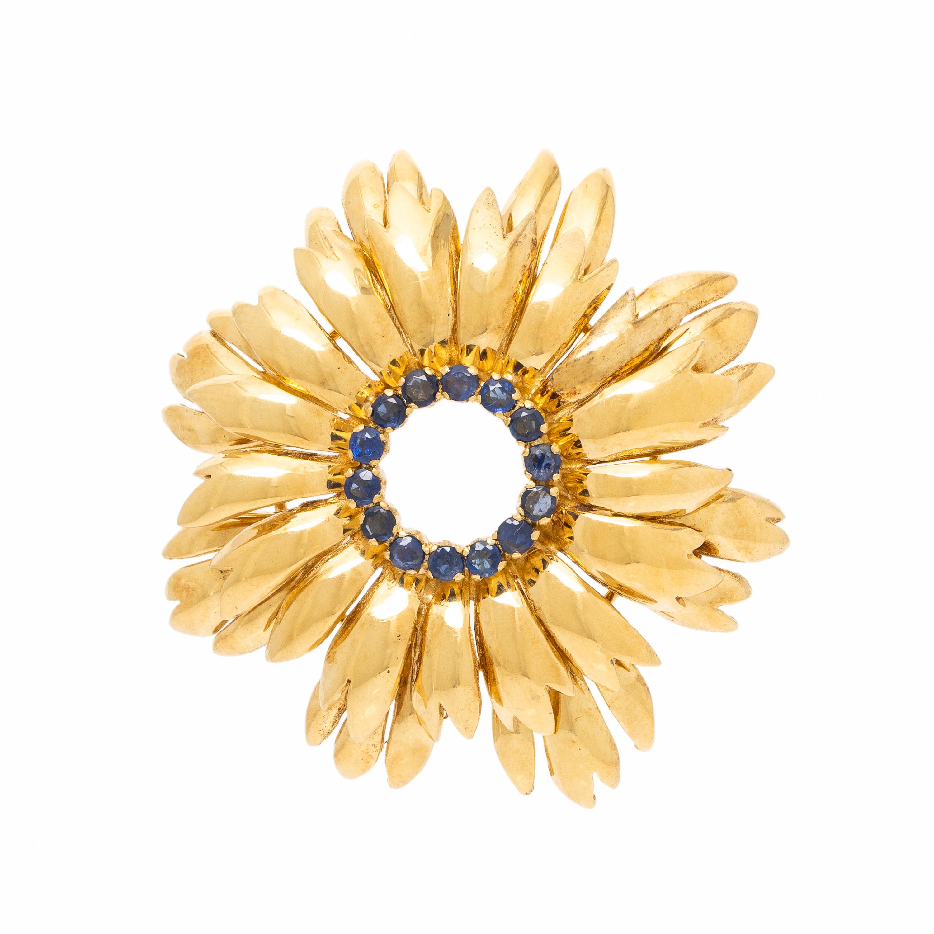 Tiffany & Co., Yellow Gold and Sapphire Flower Brooch