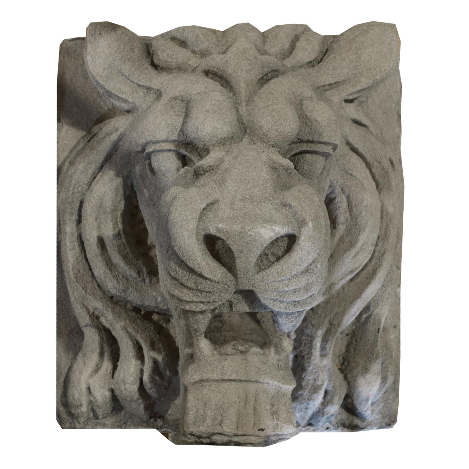 A Pair of American Carved Limestone Lion Heads 20" W x 23" D x 22.5" H — United States, Circa 1900