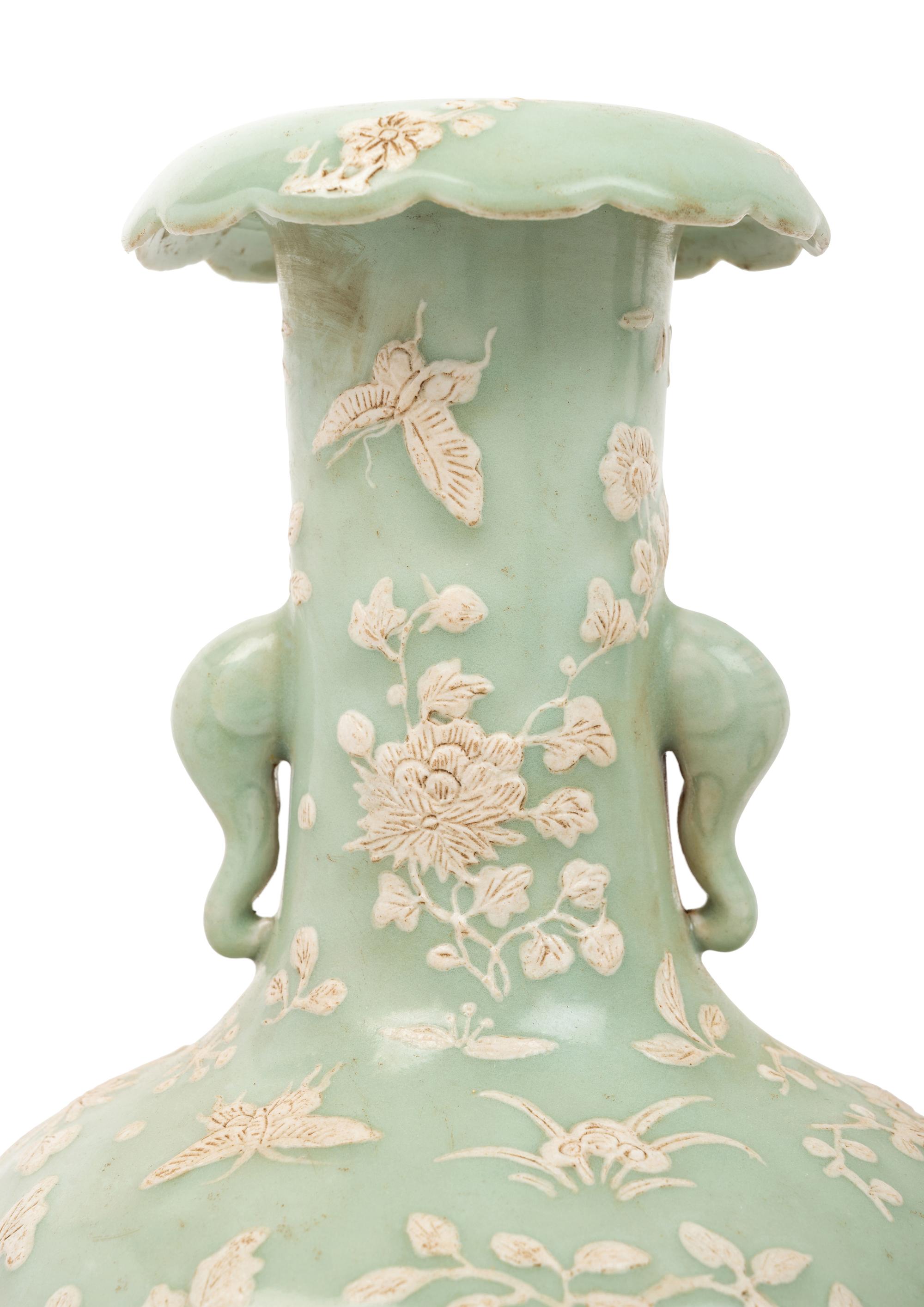 A Pair of Chinese Celadon Glazed Porcelain Vases
