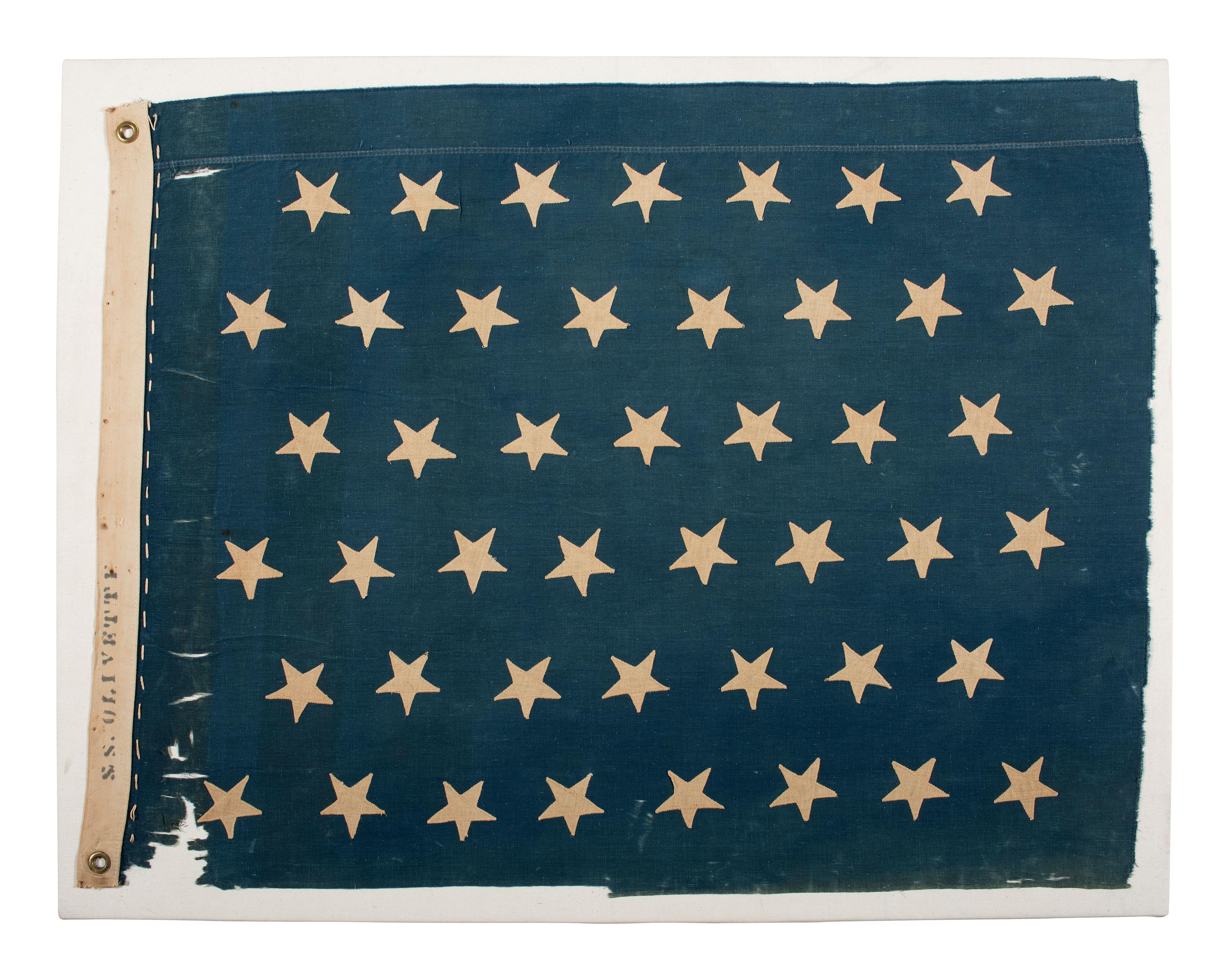 [FLAGS]. 45-star American Naval Jack identified to the SS Olivette . Ca 1898-1908.