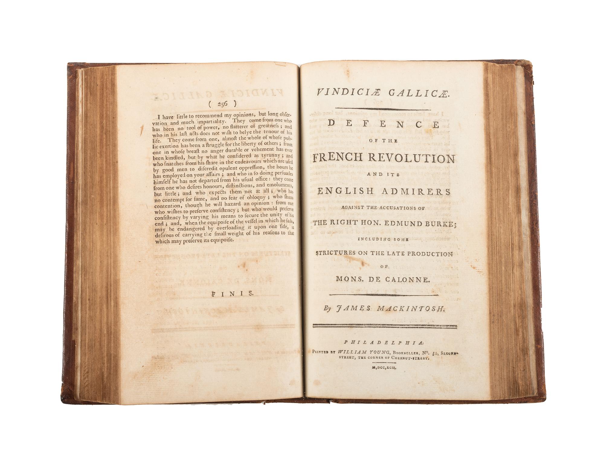[REVOLUTIONARY WAR -- THE FRENCH REVOLUTION]. A sammelband of American editions of works by Edmund BURKE, Edmund MACKINTOSH, and scarce 1791 Baltimore printing of Thomas Paine's Rights of Man .